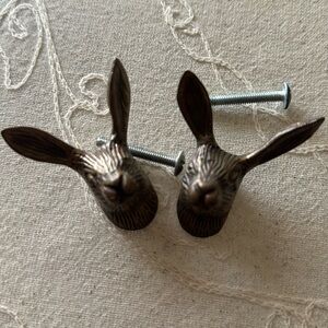 Set of 2 Bronze Rabbit Drawer Pulls Cabinet Knobs Animal Head Handles